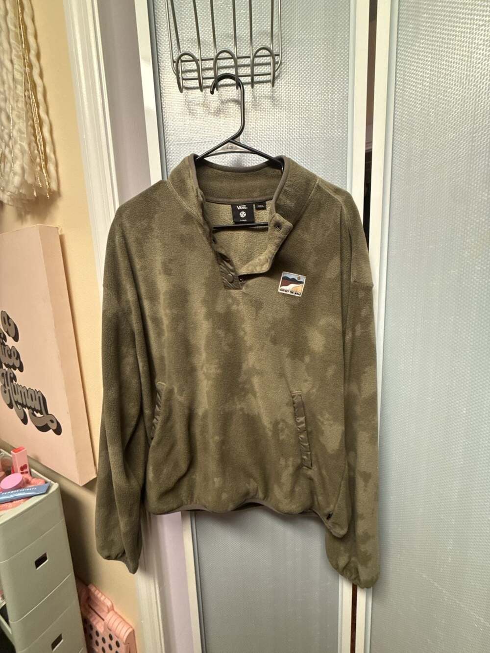 Vans Off The Wall Olive Green Tie-Dye Fleece Snap Pullover Size Large